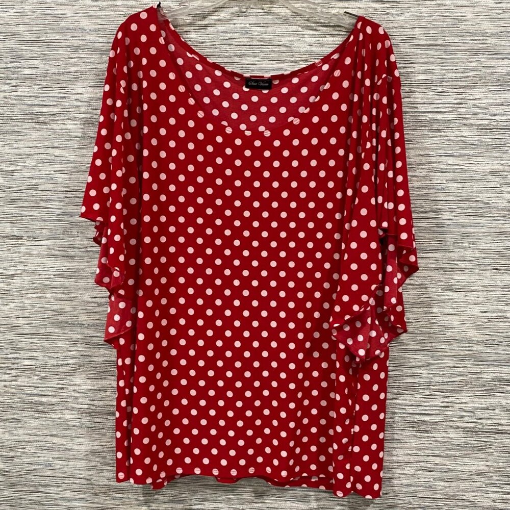 Star Vixen Red & White Polka Dot Flutter Sleeve Blouse Womens 3XL